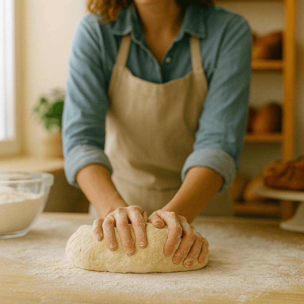 Happy baker in artisan bakery